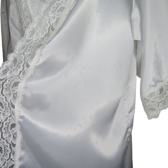 Vintage 80s White Lace Satin Slip Nightgown Robe Peignoir Set Wedding Honeymoon - Picture 9 of 16
